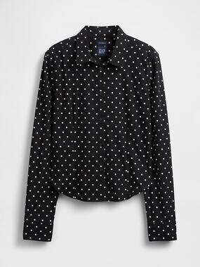 GAP Black White Polka Dot Fitted Cropped Button Up Shirt NWT Petite Medium